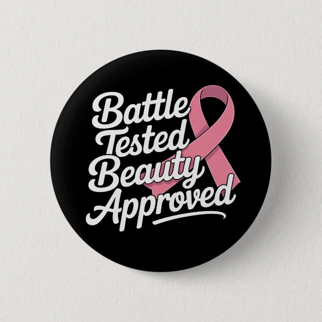 Pink Ribbon Breast Cancer Warrior Survivor Fighter 2 Inch Round Button (Front)