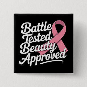 Pink Ribbon Breast Cancer Warrior Survivor Fighter 2 Inch Square Button