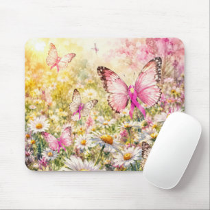 Pink Ribbon Butterflies in a Sunny Field Mouse Pad