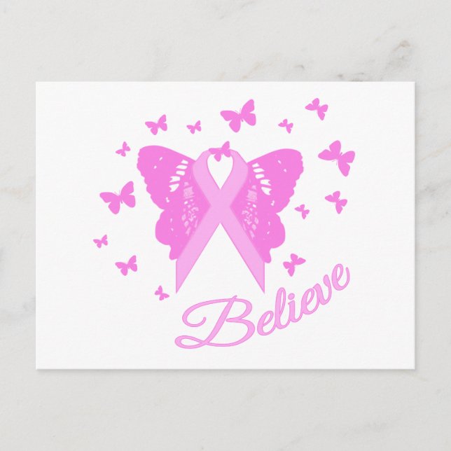 Pink Ribbon Butterfly Awareness Postcard (Front)
