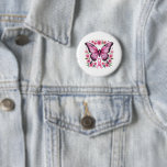 Pink Ribbon Butterfly Breast Cancer Awareness  2 Inch Round Button<br><div class="desc">Beautiful Pink butterfly with watercolor florals and a pink breast cancer awareness button. Available in many sizes.</div>