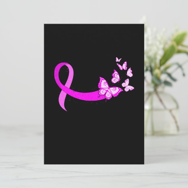 Pink Ribbon Butterfly Breast Cancer Awareness Invitation (Standing Front)