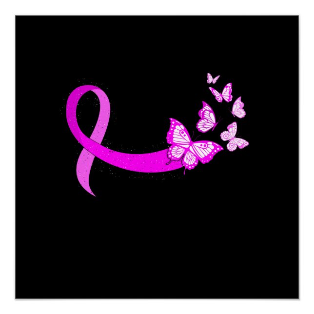 Pink Ribbon Butterfly Breast Cancer Awareness Poster (Front)