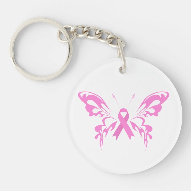 Pink Ribbon Butterfly Breast Cancer | Keychain (Front)