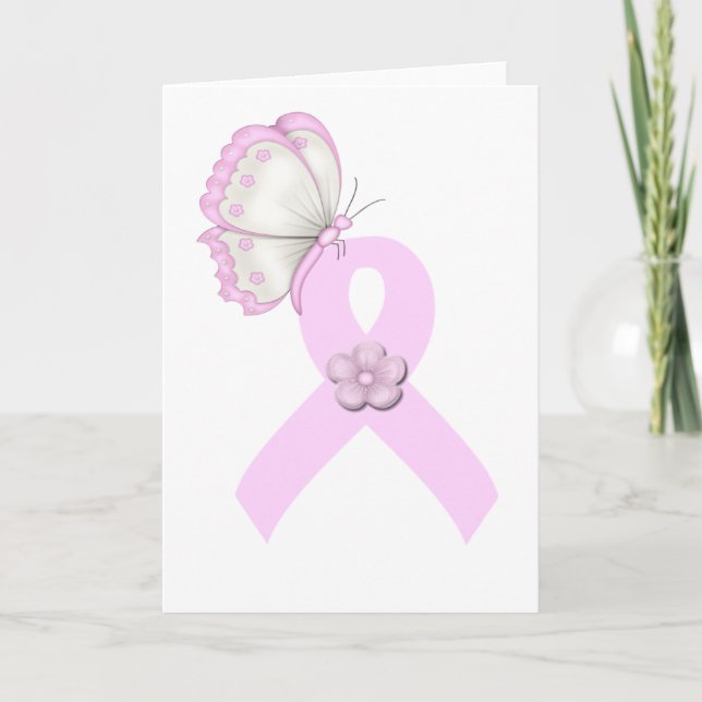 Pink Ribbon Butterfly Card (Front)