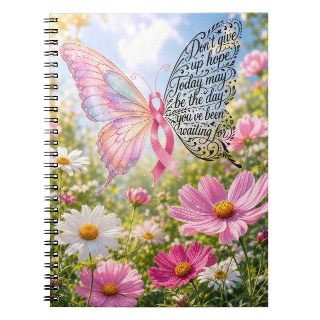 Pink Ribbon Butterfly with Inspiring Quote Notebook (Front)