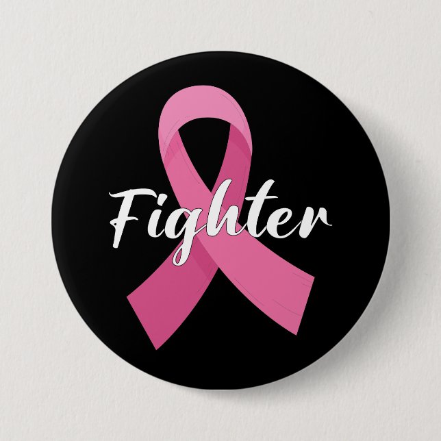 Pink Ribbon Cancer Awareness Breast Cancer Fighter 3 Inch Round Button (Front)