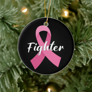 Pink Ribbon Cancer Awareness Breast Cancer Fighter Ceramic Ornament
