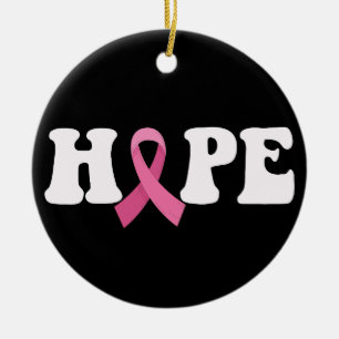 Pink Ribbon Cancer Awareness Breast Cancer Hope Ceramic Ornament