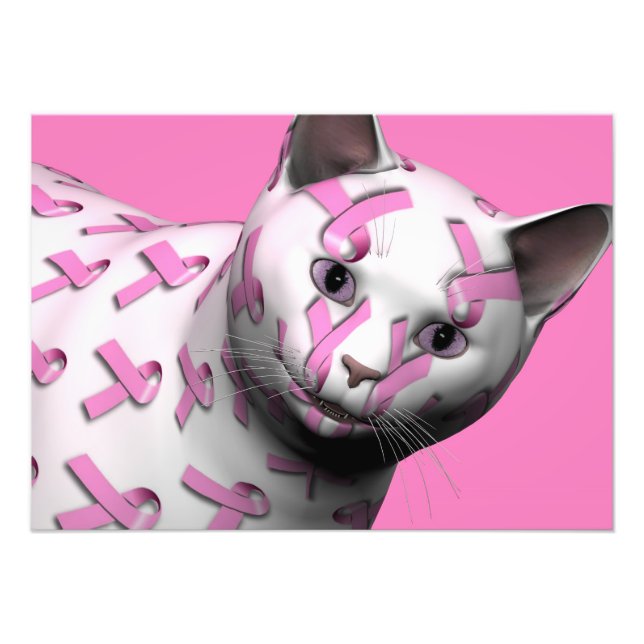 Pink Ribbon Cat Photo Print (Front)
