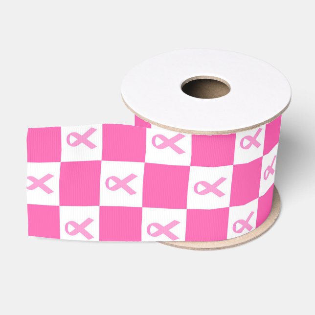 Pink Ribbon Chequerboard – Breast Cancer Awareness Grosgrain Ribbon (Spool)
