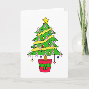 Pink ribbon Christmas tree. Holiday Card