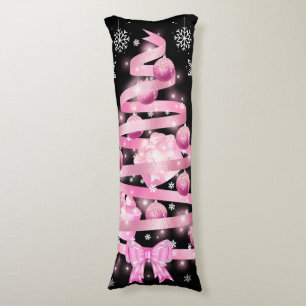 Pink Ribbon Christmas Tree with White Snowflakes Body Pillow