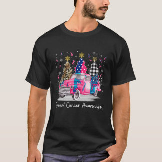 Pink Ribbon Christmas Vintage Truck Breast Cancer T-Shirt
