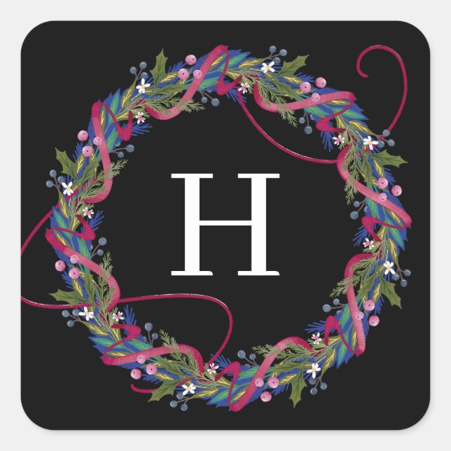 Pink Ribbon Christmas Wreath Square Sticker (Front)