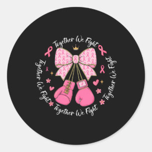 Pink Ribbon Coquette Bow Boxing Gloves Breast Canc Classic Round Sticker