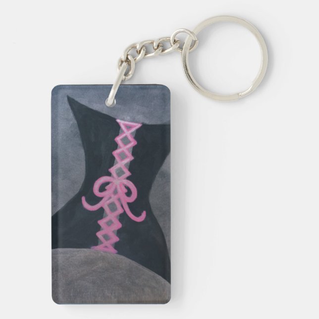 Pink Ribbon Corset | Black Breast Cancer Awareness Keychain (Back)