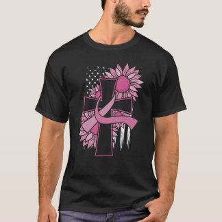 Pink Ribbon Cross Sunflower Breast Cancer Faith T-Shirt