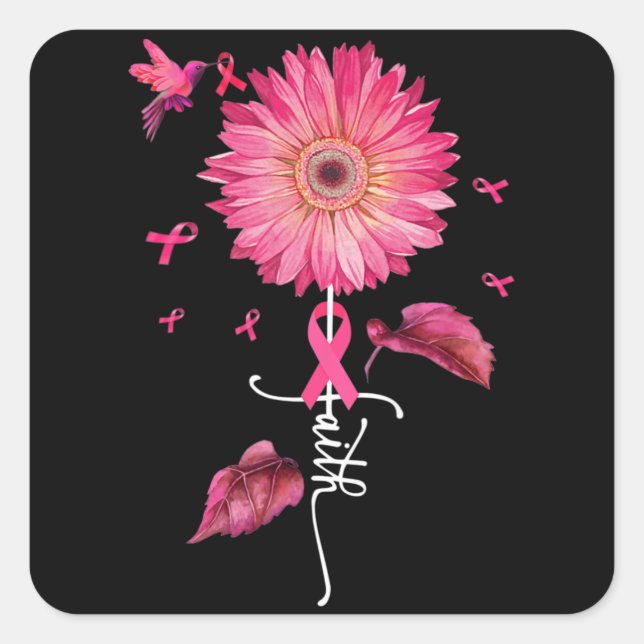 Pink Ribbon Daisy Faith - Breast Cancer Awareness  Square Sticker (Front)