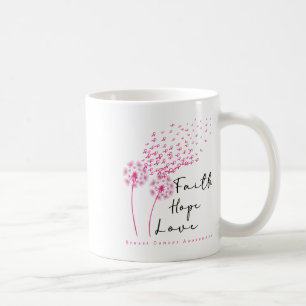 Pink Ribbon Dandelion Faith Hope Love Breast Cance Coffee Mug