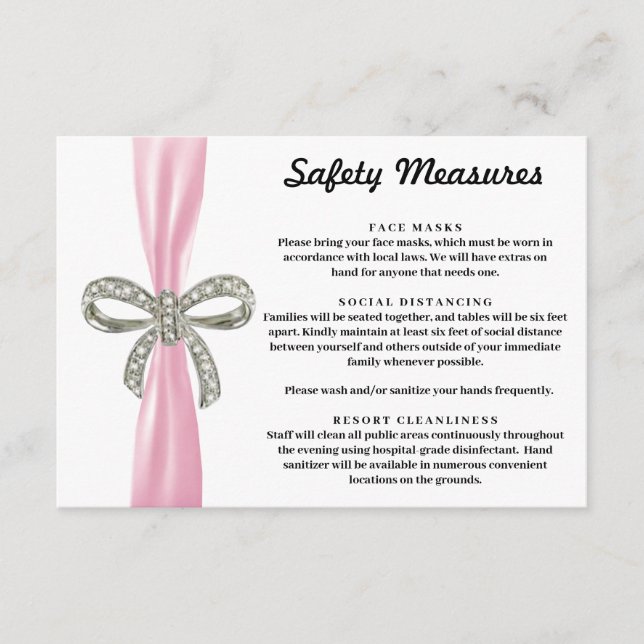 Pink Ribbon Diamond Bow Safety Measures Enclosure Card (Front)