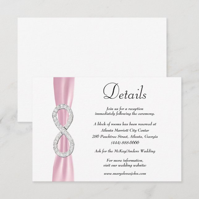 Pink Ribbon Diamond Infinity Wedding Details Enclosure Card (Front/Back)
