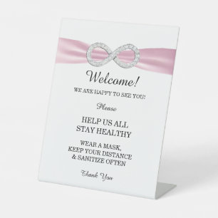 Pink Ribbon Diamond Infinity Wedding Safety Pedestal Sign