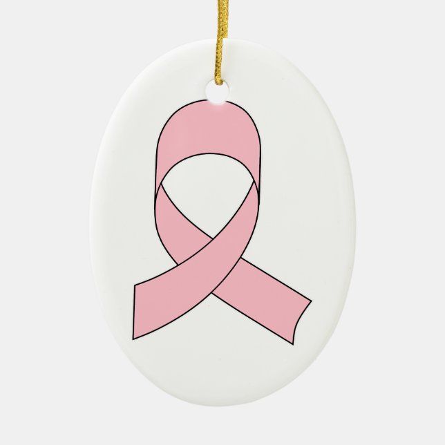 Pink Ribbon Drawing Ceramic Ornament (Front)