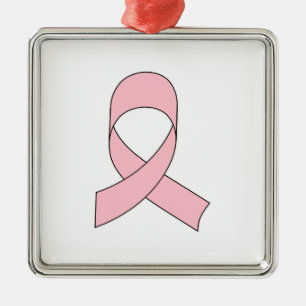 Pink Ribbon Drawing Metal Ornament