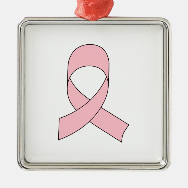 Pink Ribbon Drawing Metal Ornament (Front)