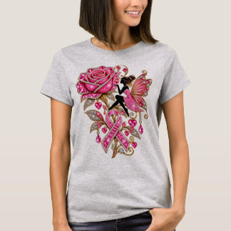 Pink Ribbon Fairy Rose Breast Cancer T-Shirt