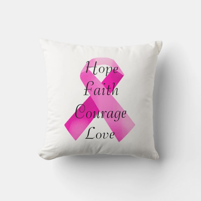 Pink Ribbon Faith Throw Pillow (Front)