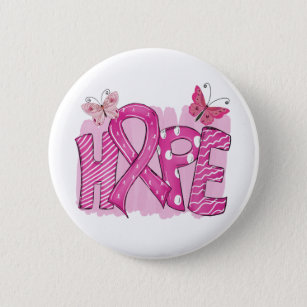 Pink Ribbon Fighter Hope Butterfly Breast Cancer 2 Inch Round Button