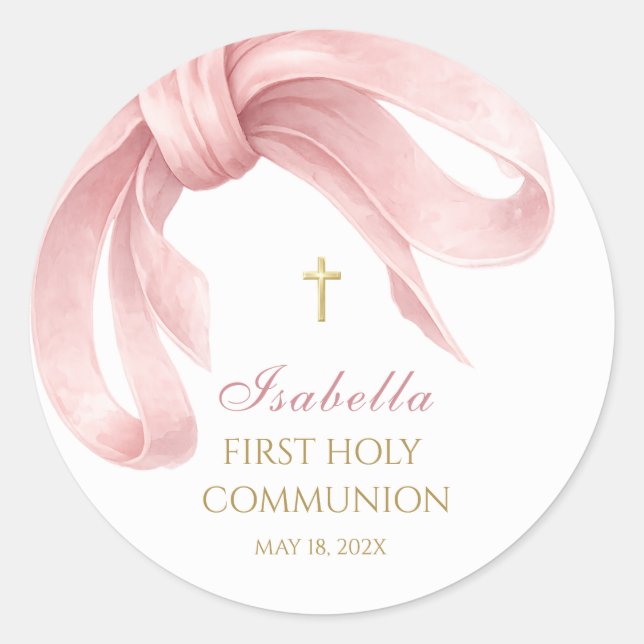 Pink Ribbon First Holy Communion Favour Stickers (Front)