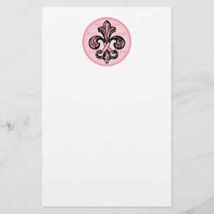 Pink Ribbon Fleur de lis Stationery