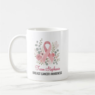 Pink Ribbon Floral Breast Cancer Support Gift Coffee Mug