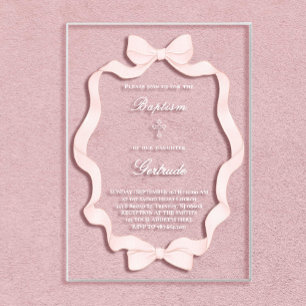 pink ribbon frame Baptism Acrylic Invitations