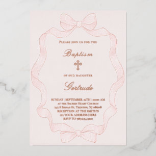  pink ribbon frame Baptism Invitation