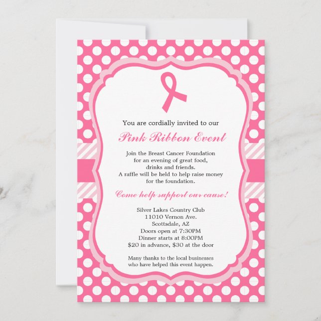 Pink Ribbon Fundraising Event Invitation (Front)