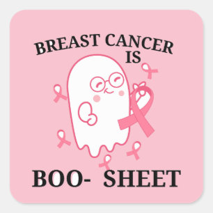 Pink ribbon ghost breast cancer funny Halloween Square Sticker