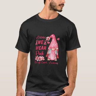 Pink Ribbon Gnome Breast Cancer Awareness Support  T-Shirt