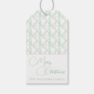 Pink Ribbon Greenery Traditional Classic Christmas Gift Tags