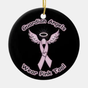 Pink Ribbon Guardian Angel Ceramic Ornament