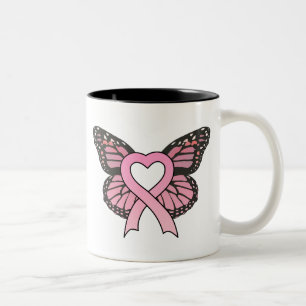 Pink Ribbon Heart Butterfly Mug