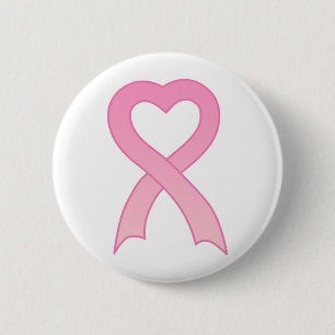 Pink Ribbon Heart Button