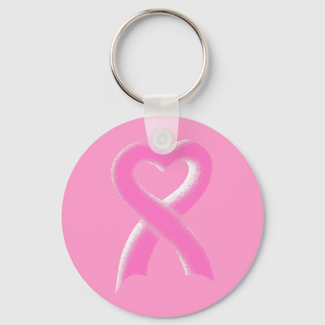 Pink Ribbon Heart Keychain (Front)