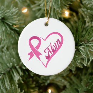 Pink Ribbon Heart Mom Ornament