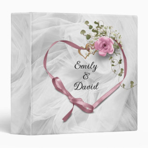 Pink Ribbon Heart on White Wedding Tulle  Binder