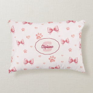 Pink Ribbon, Heart & Paw Print Pattern - Soft Pink Accent Pillow