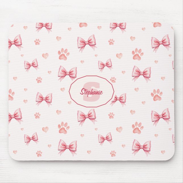 Pink Ribbon, Heart & Paw Print Pattern - Soft Pink Mouse Pad (Front)